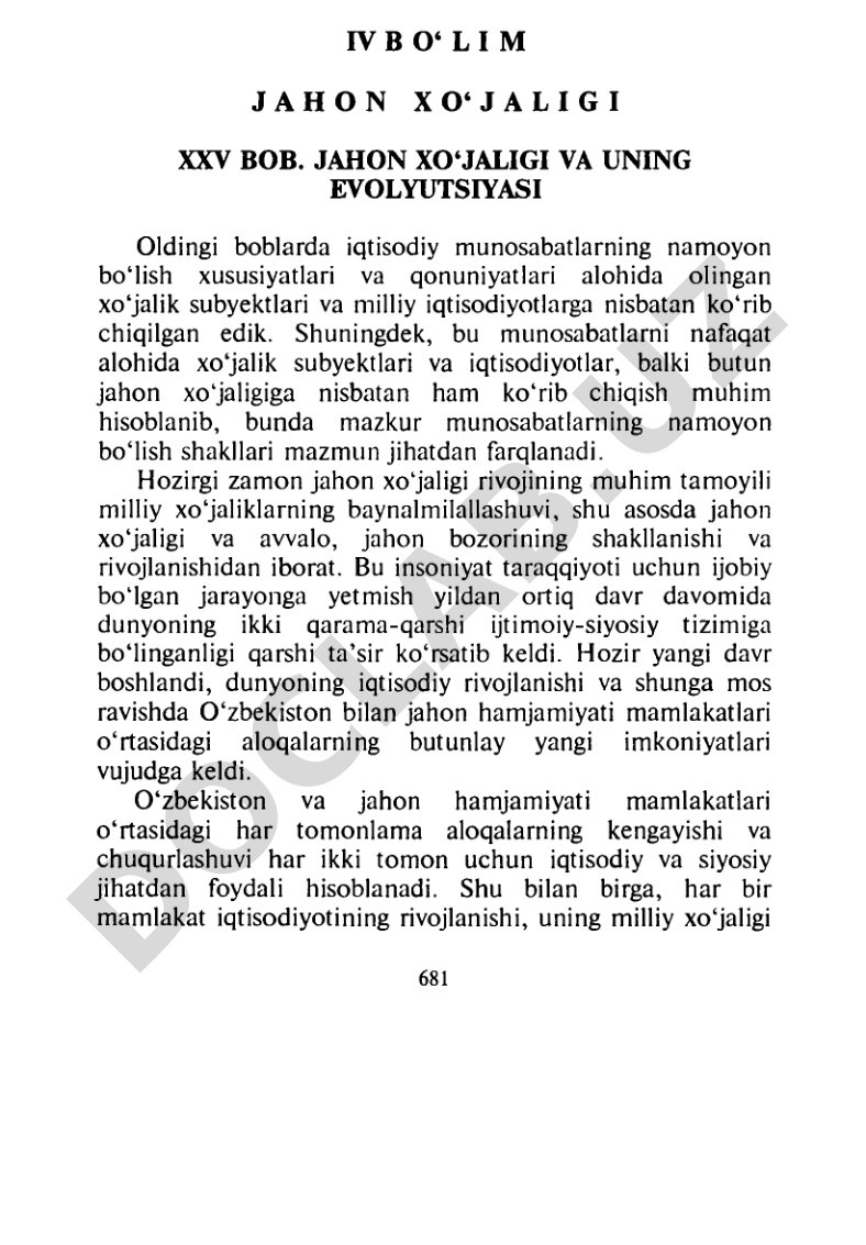 Jahon xo‘jaligi va uning evolyutsiyasi