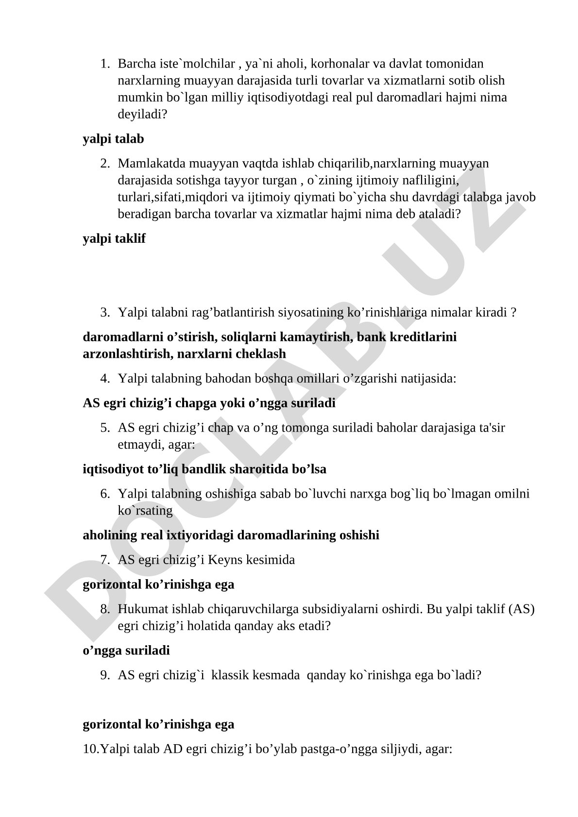 Yalpi talab va yalpi taklif tushunchalari
