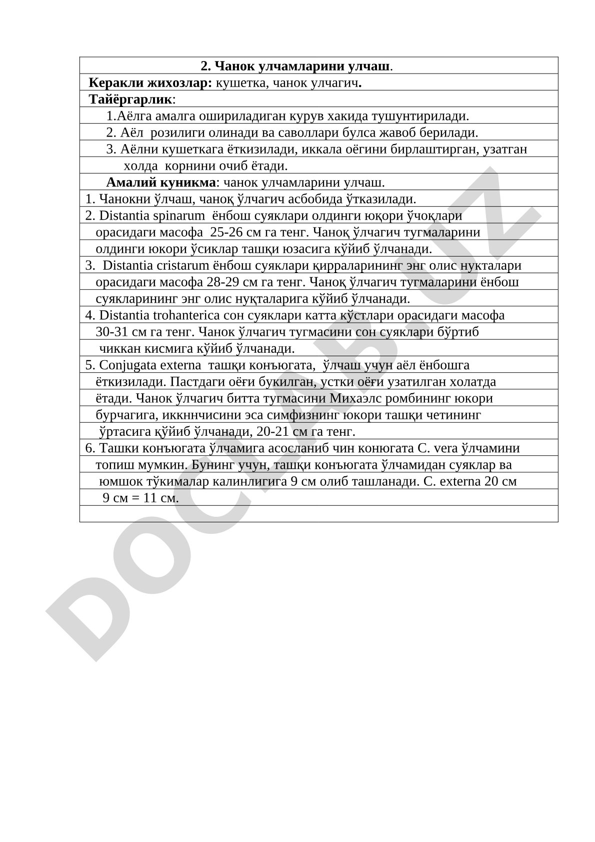 Чанок ўлчамларини ўлчаш