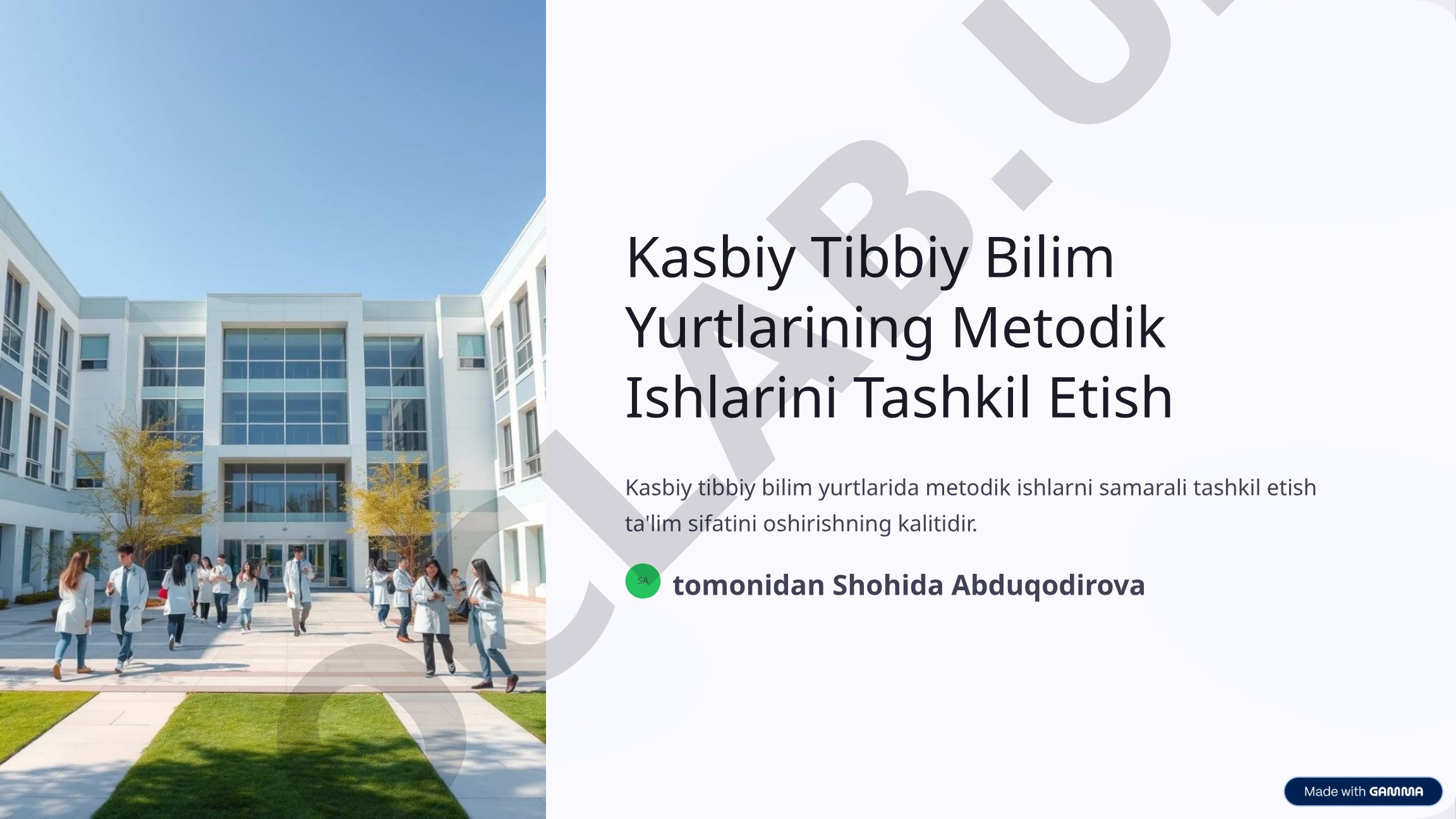 Kasbiy Tibbiy Bilim Yurtlarining Metodik Ishlarini Tashkil Etish