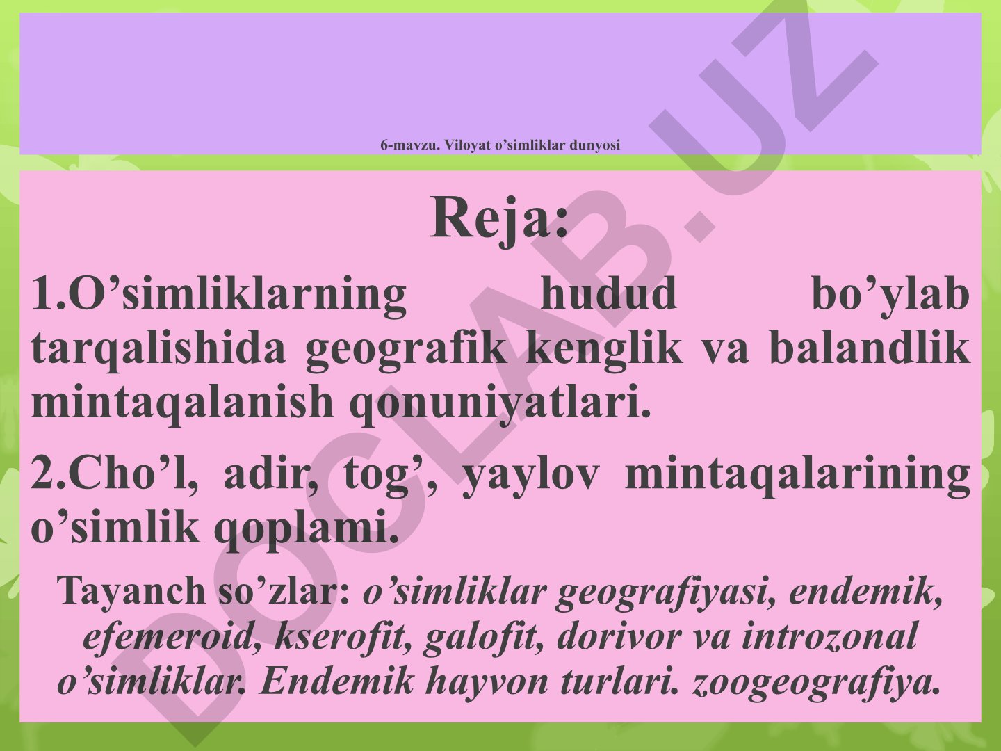 Viloyat o'simliklar dunyosi: geografik tarqalish va mintaqalar