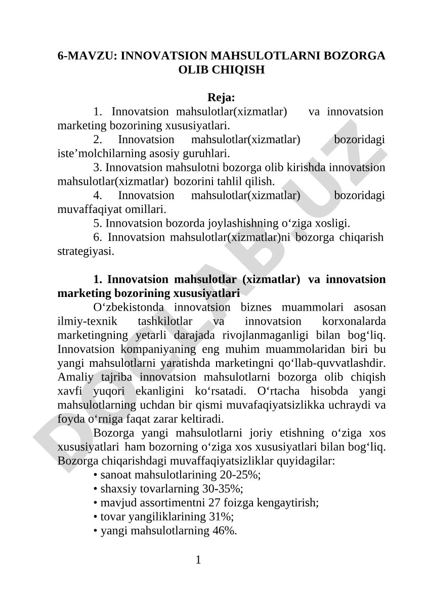 Innovatsion mahsulotlarni bozorga olib chiqish