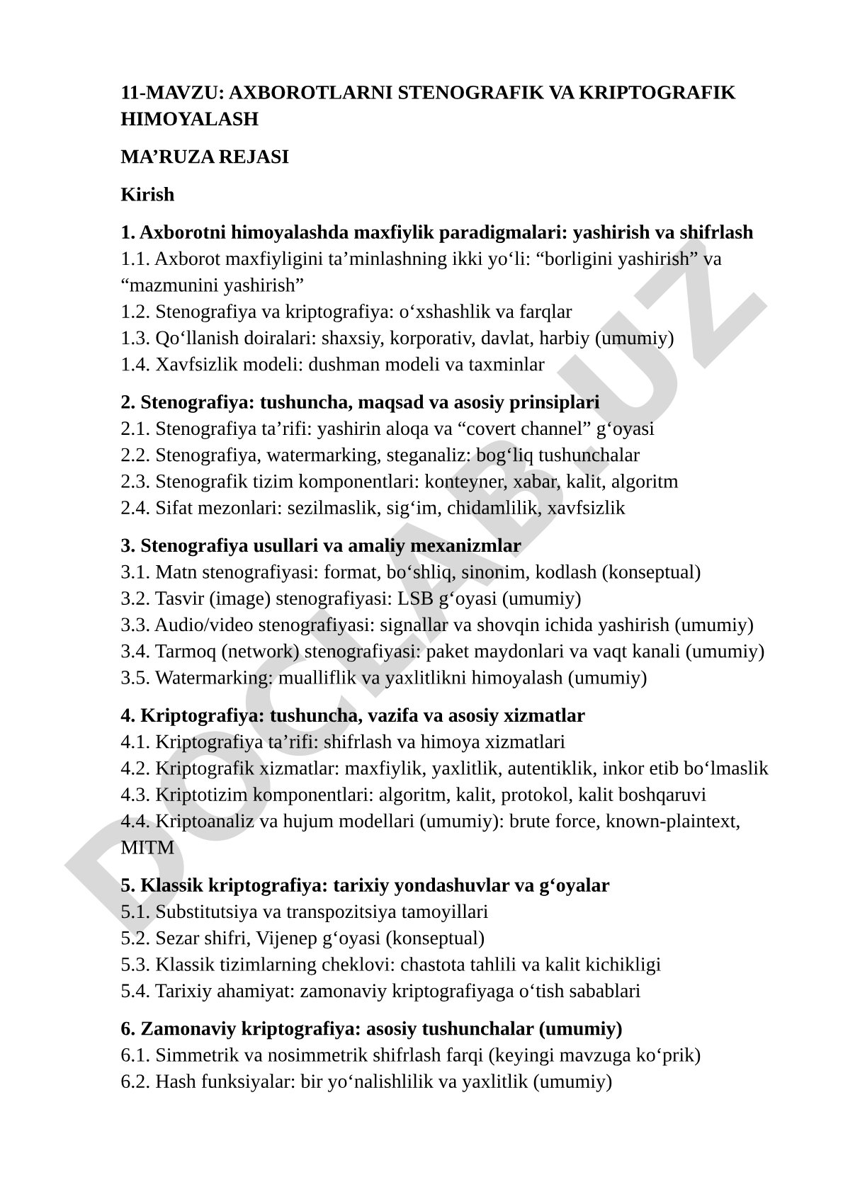 Axborotlarni stenografik va kriptografik himoyalash