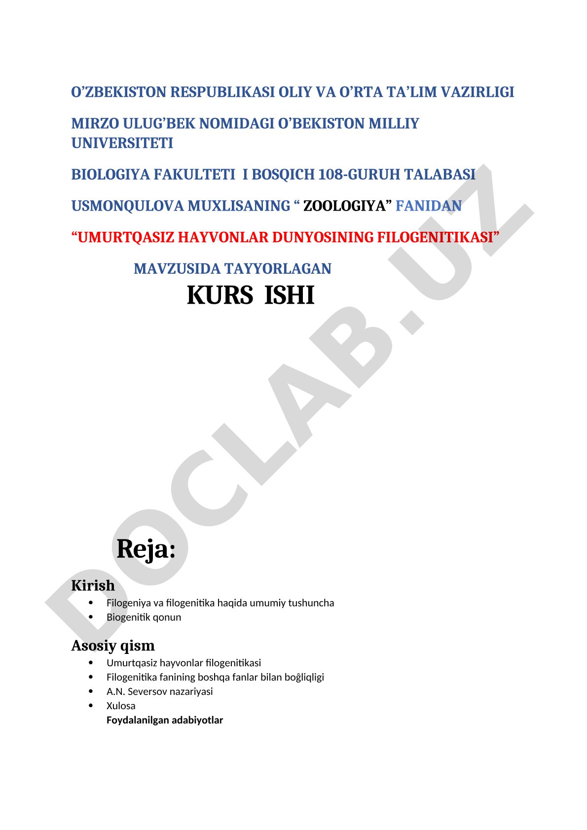 Umurtqasiz hayvonlar dunyosining filogenitikasi