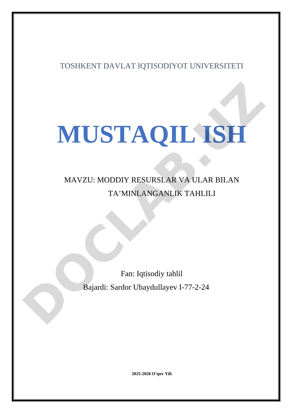 Moddiy resurslar va ular bilan ta'minlanganlik tahlili