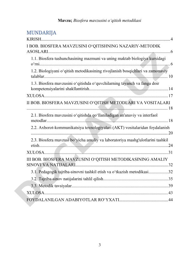Biosfera mavzusini o‘qitish metodikasi