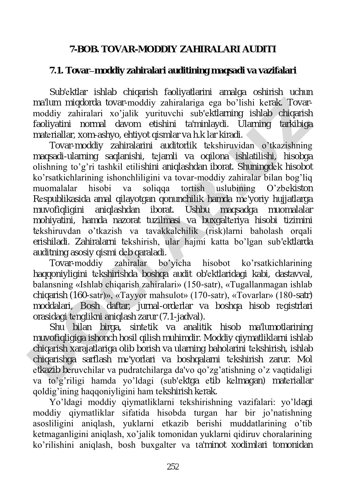 Tovar-moddiy zahiralari auditining maqsadi va vazifalari