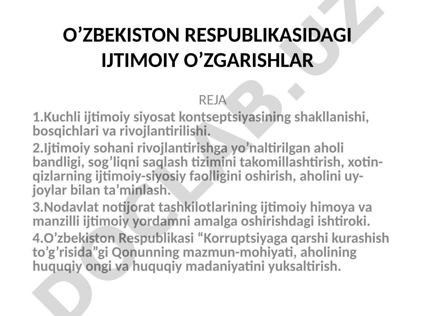 O’zbekiston Respublikasidagi ijtimoiy o’zgarishlar