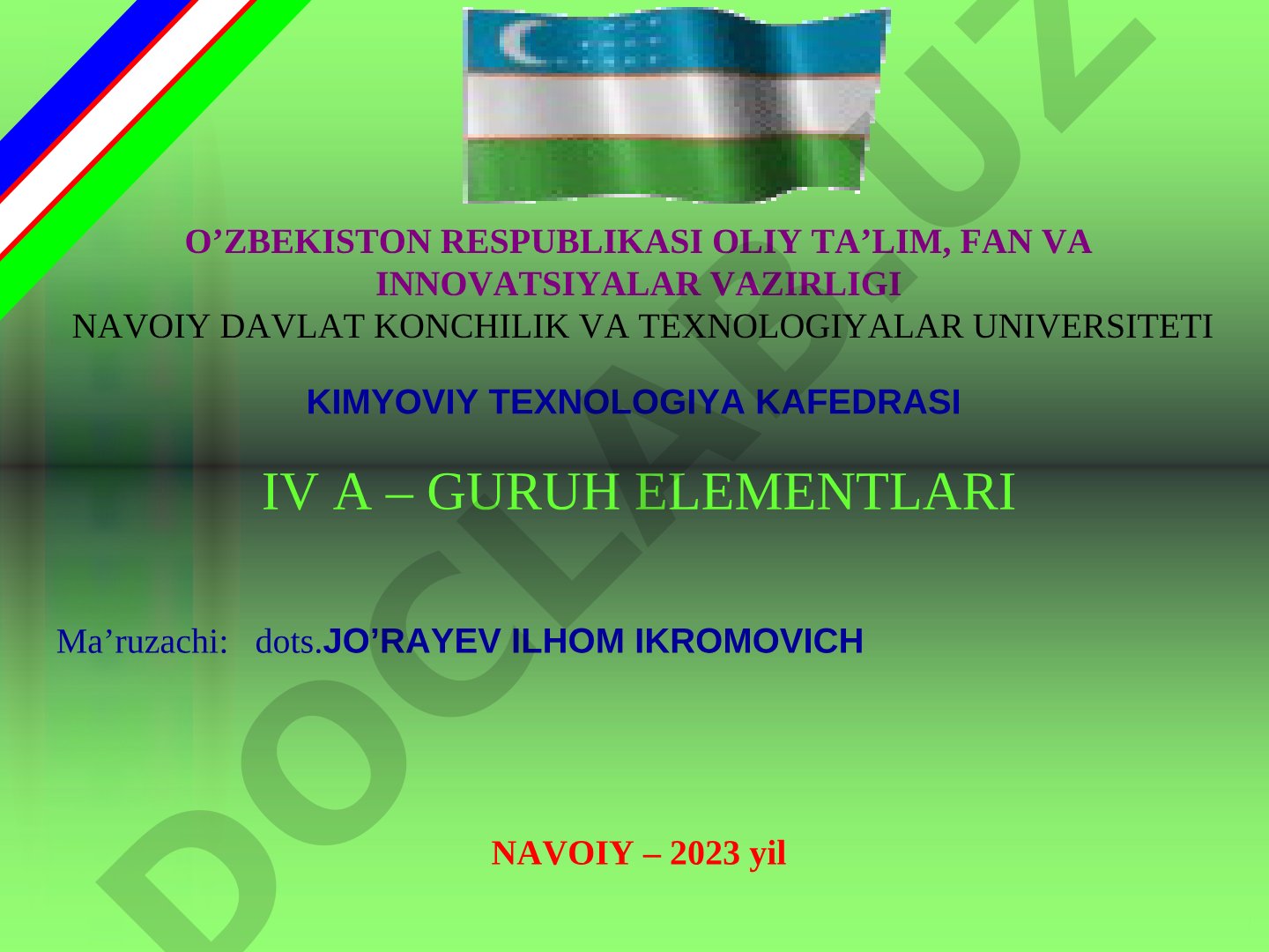 IV A guruh elementlari