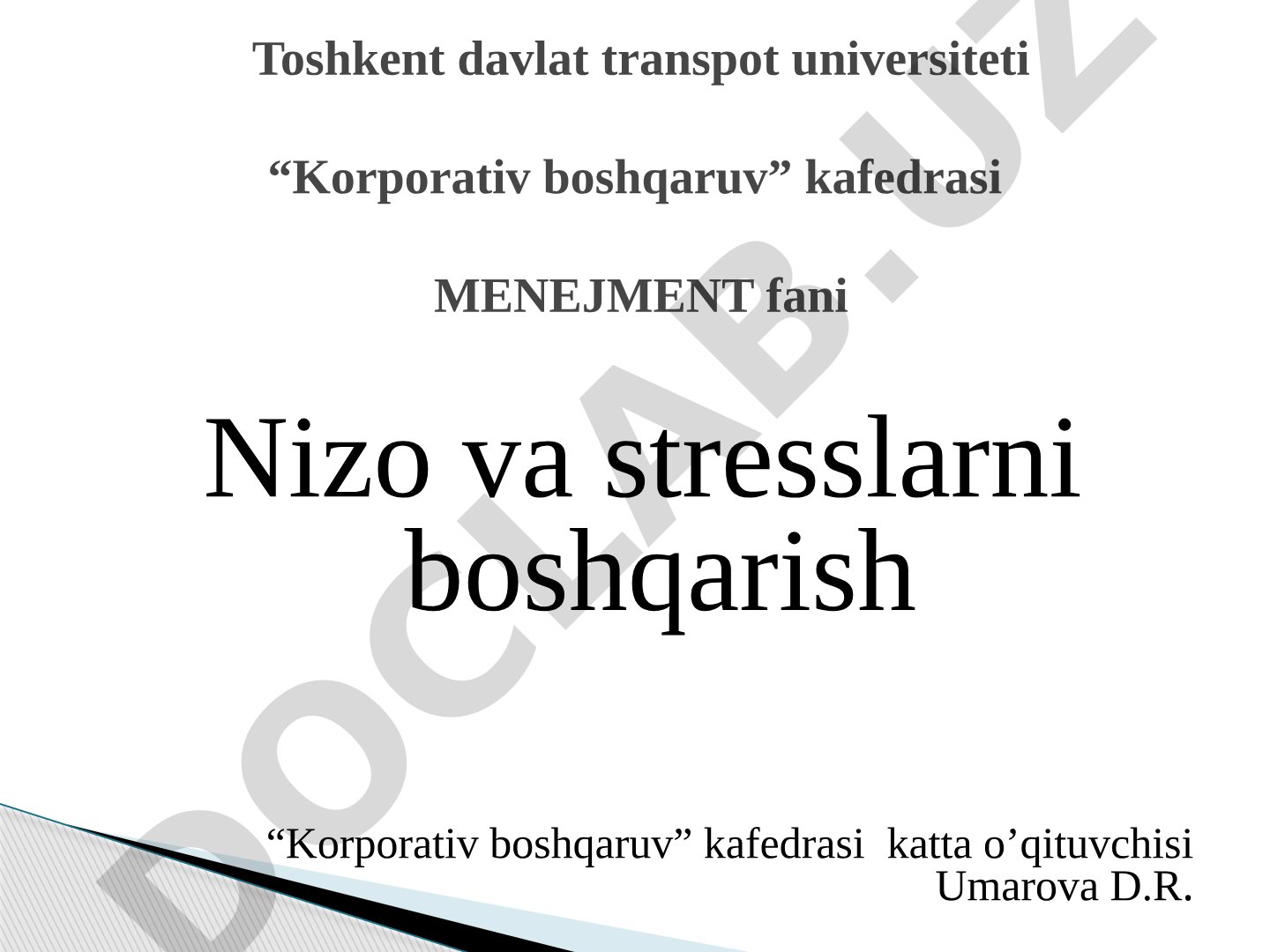 Nizo va stresslarni boshqarish