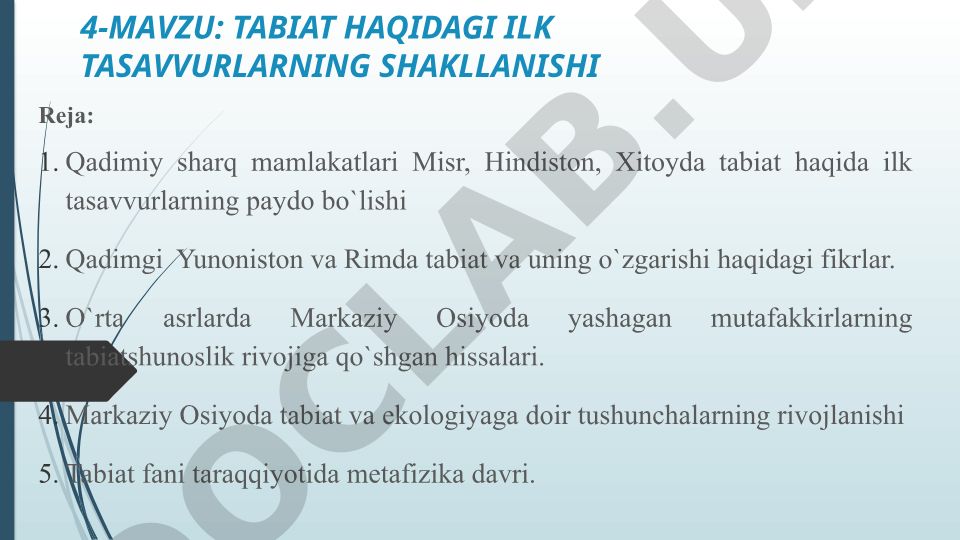 Tabiat haqidagi ilk tasavvurlarning shakllanishi
