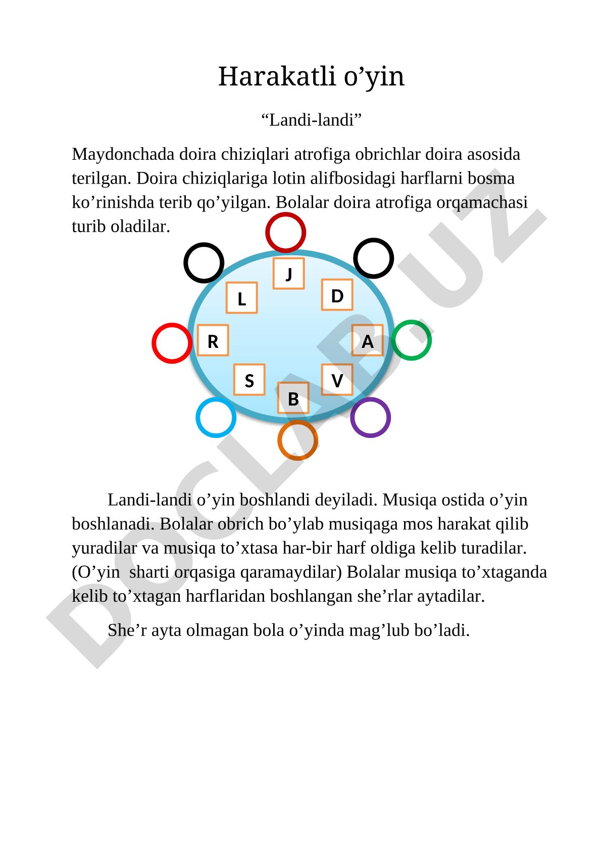 Harakatli o'yinlar: Landi-landi, Quyonchalar ob-qochdi, Uchdi-uchdi