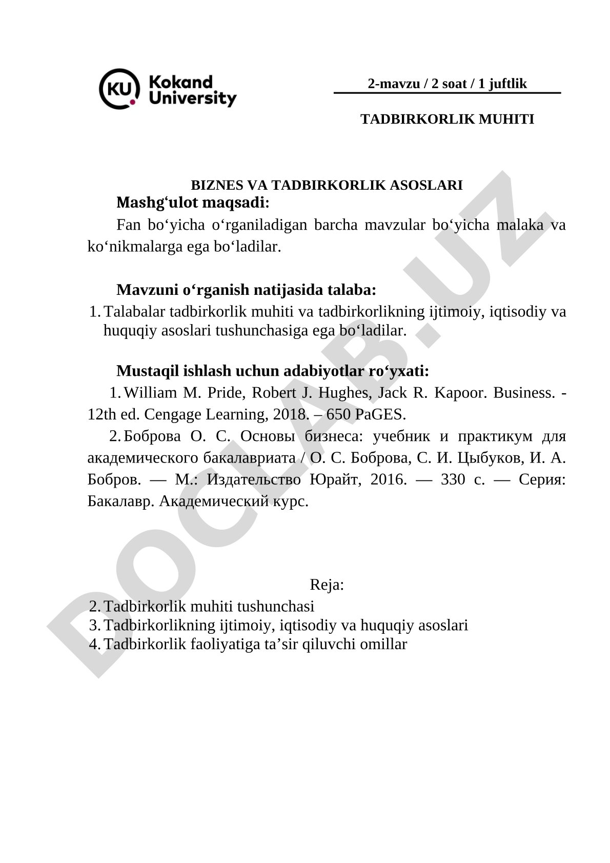 Tadbirkorlik muhiti tushunchasi, ijtimoiy-iqtisodiy va huquqiy asoslari, ta'sir qiluvchi
