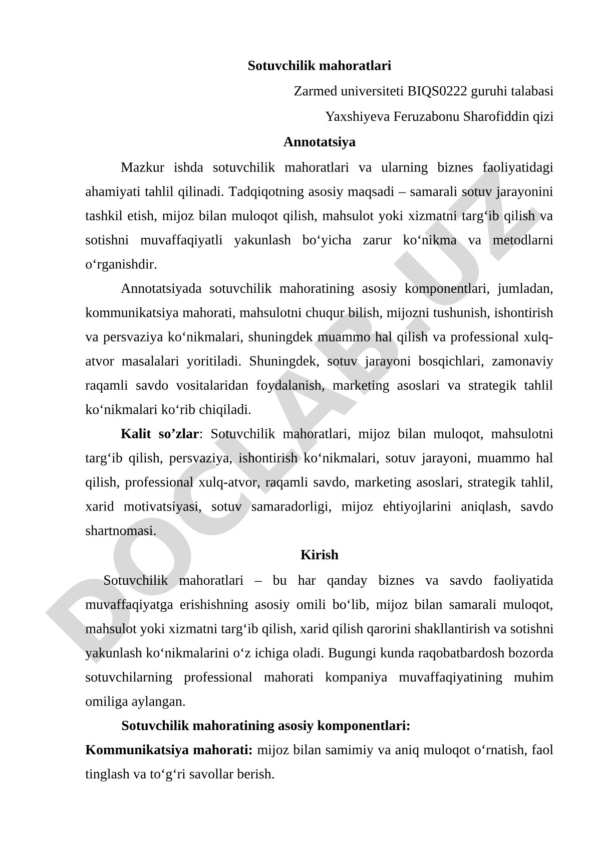 Sotuvchilik mahoratlari