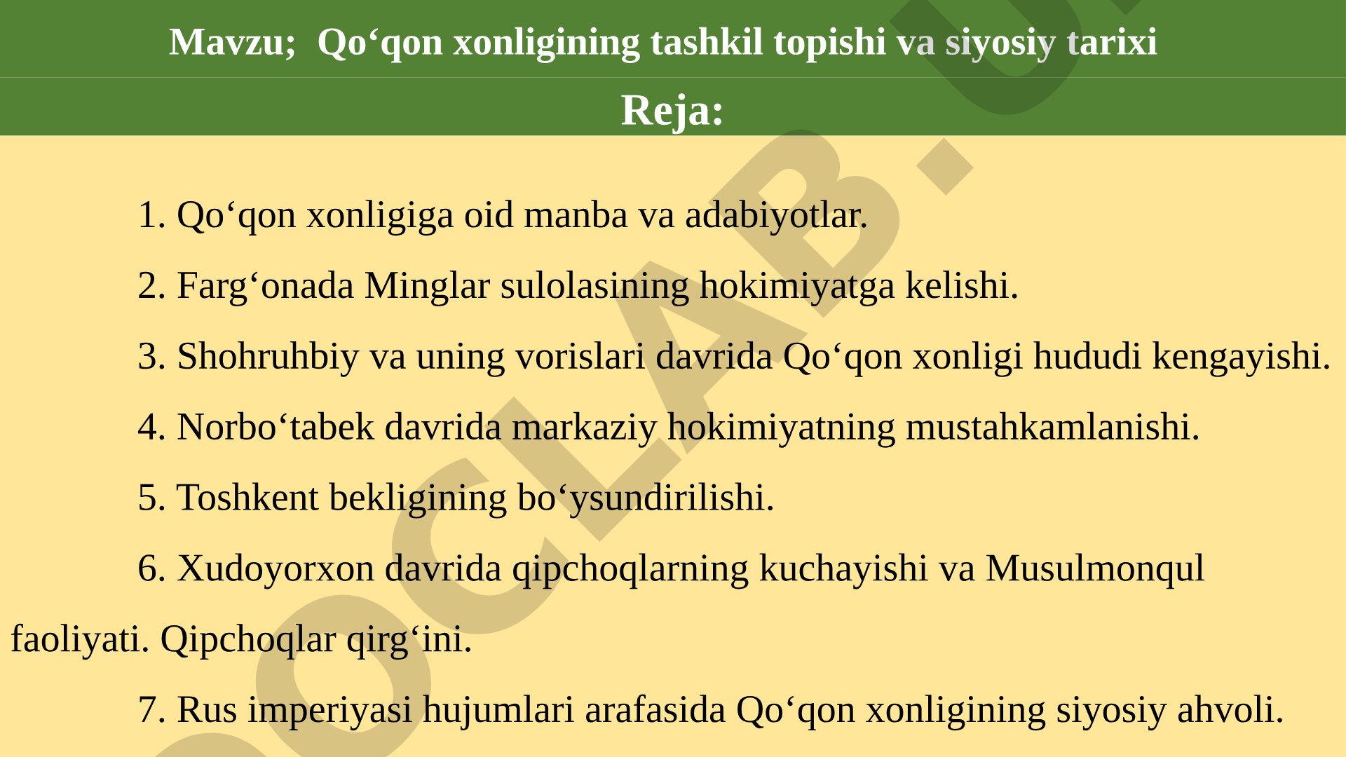 Qo‘qon xonligining tashkil topishi va siyosiy tarixi