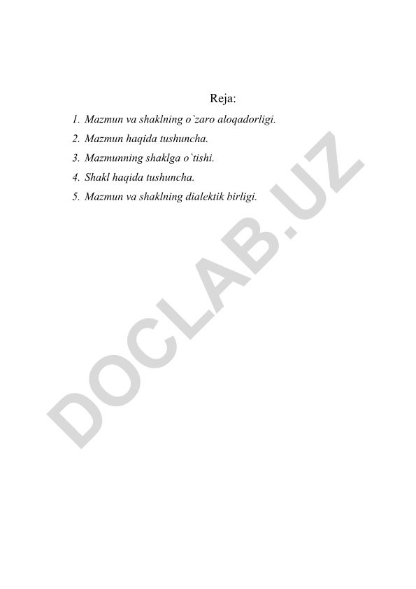 Mazmun va shaklning o'zaro aloqadorligi
