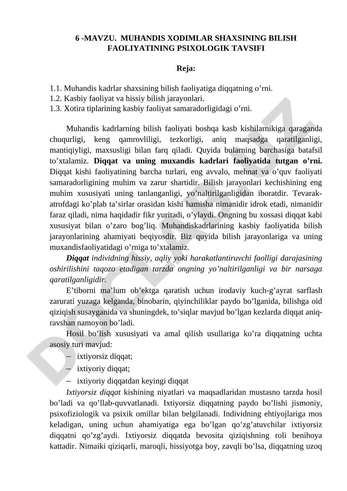 Muhandis xodimlar shaxsining bilish faoliyatining psixologik tavsifi
