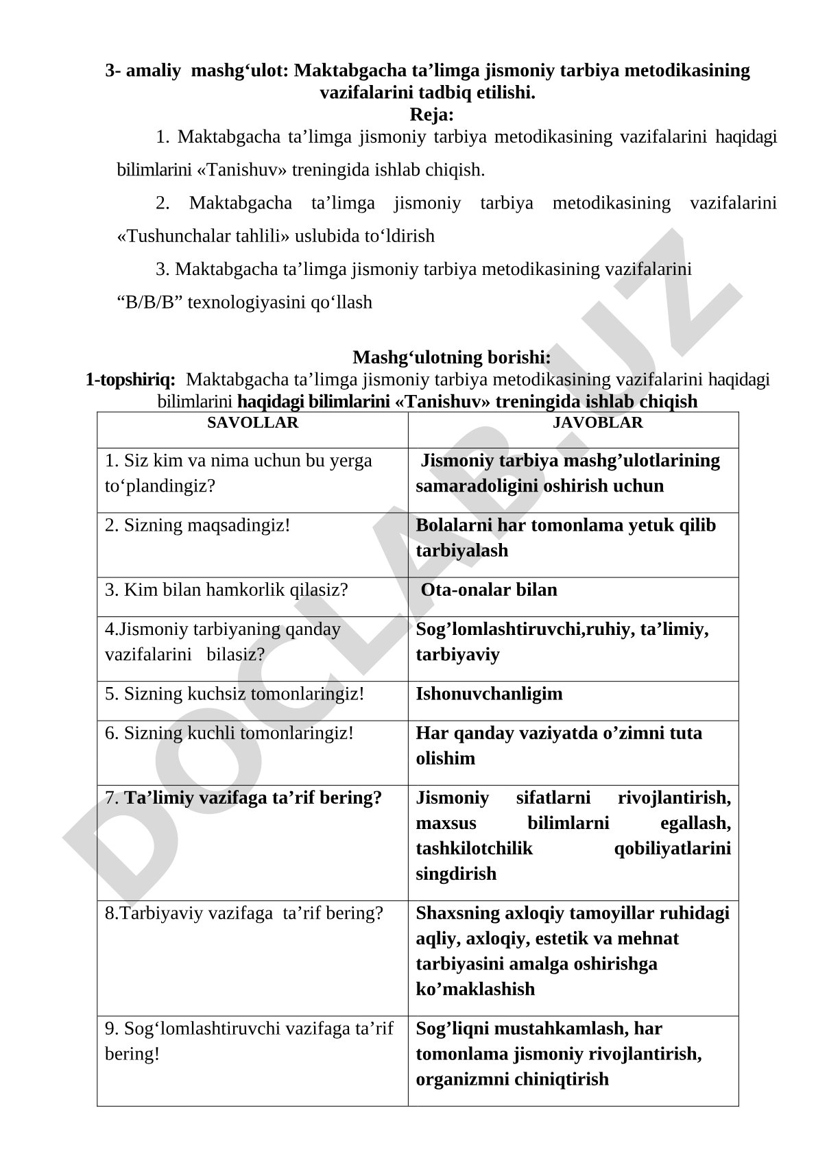 Maktabgacha ta'limga jismoniy tarbiya metodikasining vazifalarini tadbiq etilishi