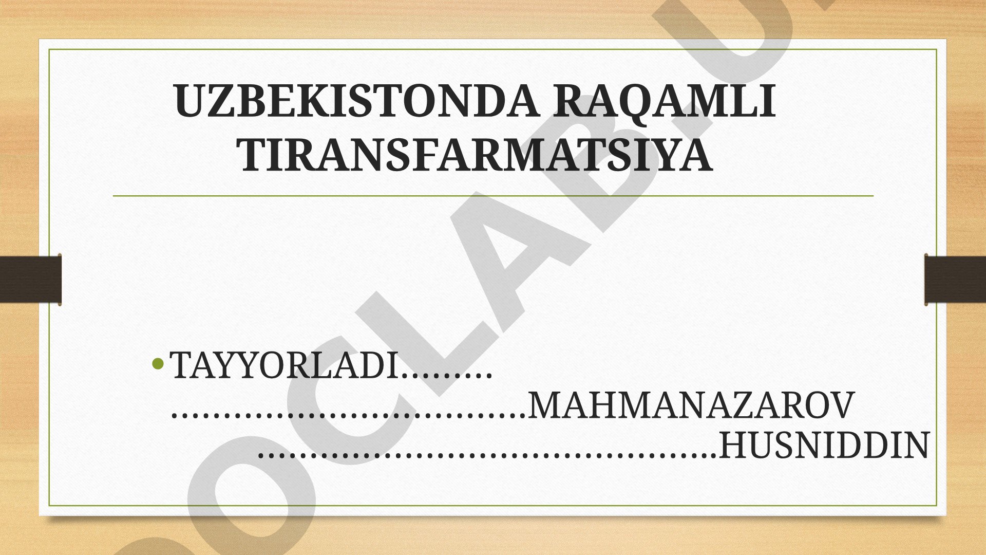 O'zbekistonda raqamli transformatsiyaning o'rni va vazifalari