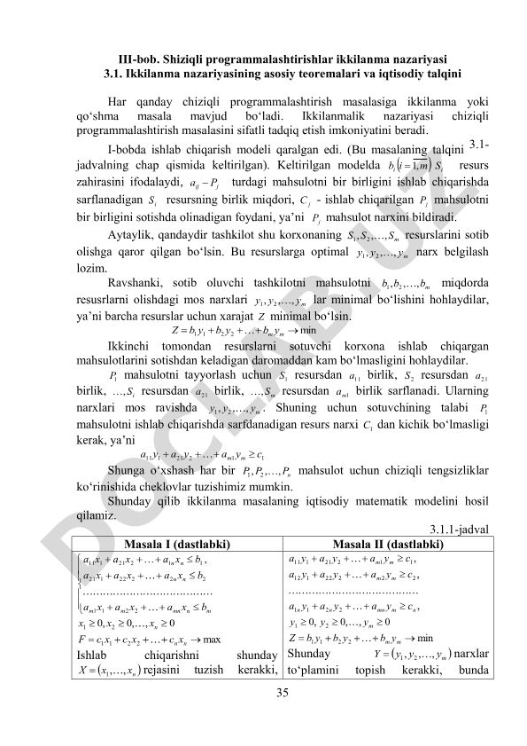 Chiziqli programmalashtirish ikkilanma nazariyasi asoslari