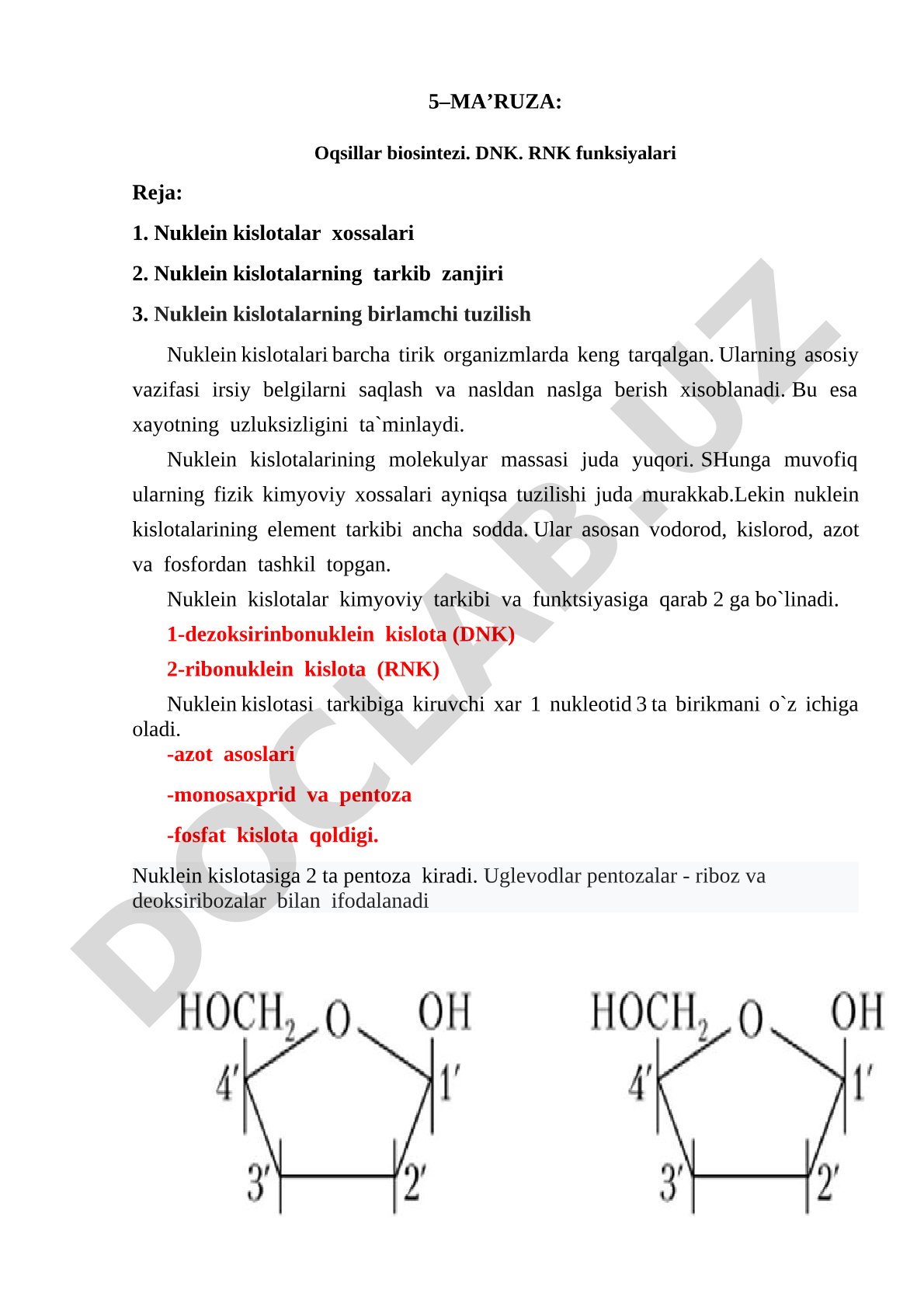 Oqsillar biosintezi. DNK. RNK funksiyalari