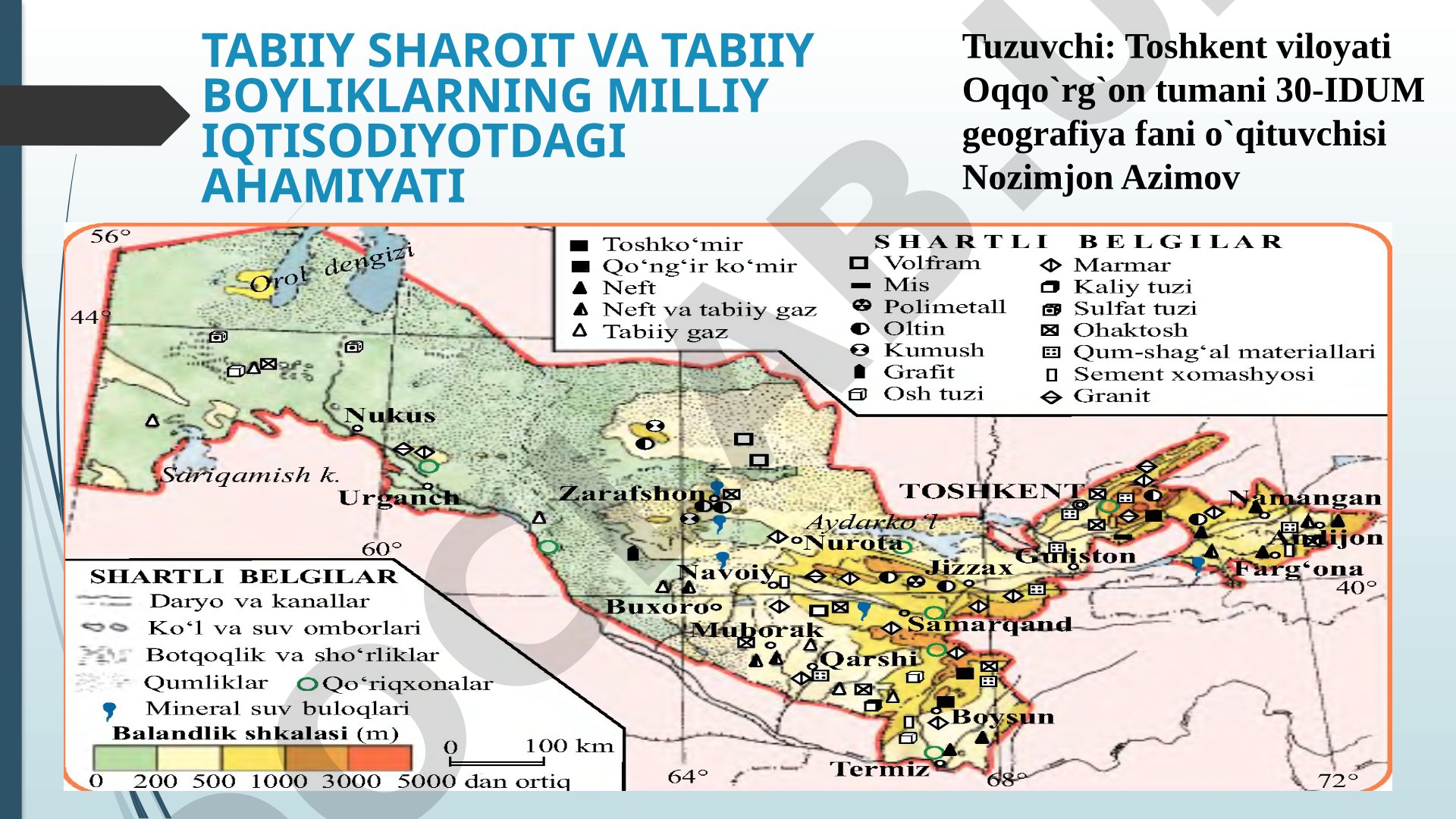 Tabiiy sharoit va tabiiy boyliklarning milliy iqtisodiyotdagi ahamiyati