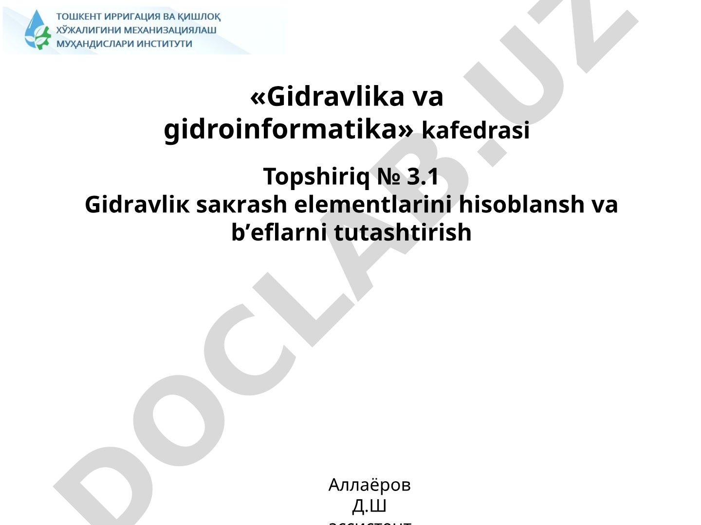 Gidravlik sakrash elementlarini hisoblash va beflarni tutashtirish