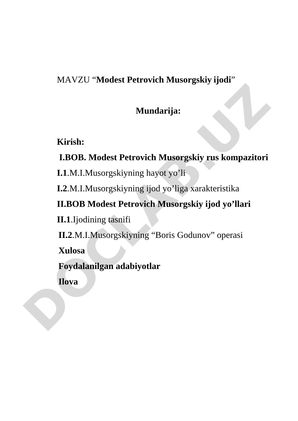 M.I. Musorgskiyning ijodi