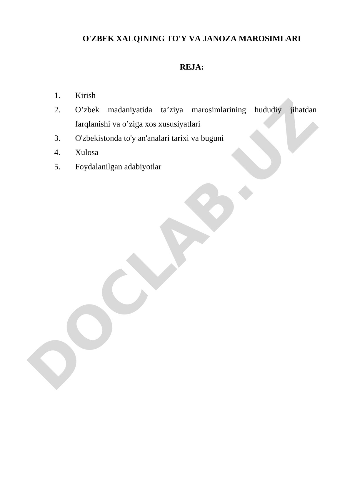 O'zbek xalqining to'y va janoza marosimlari