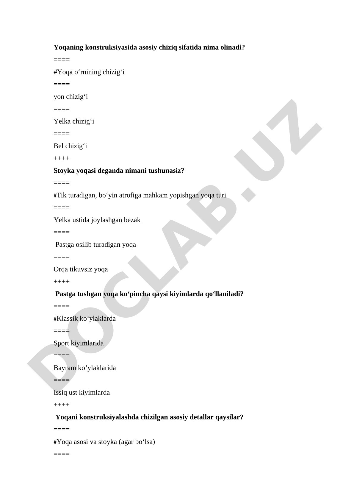Yoqa va cho'ntak konstruksiyasi