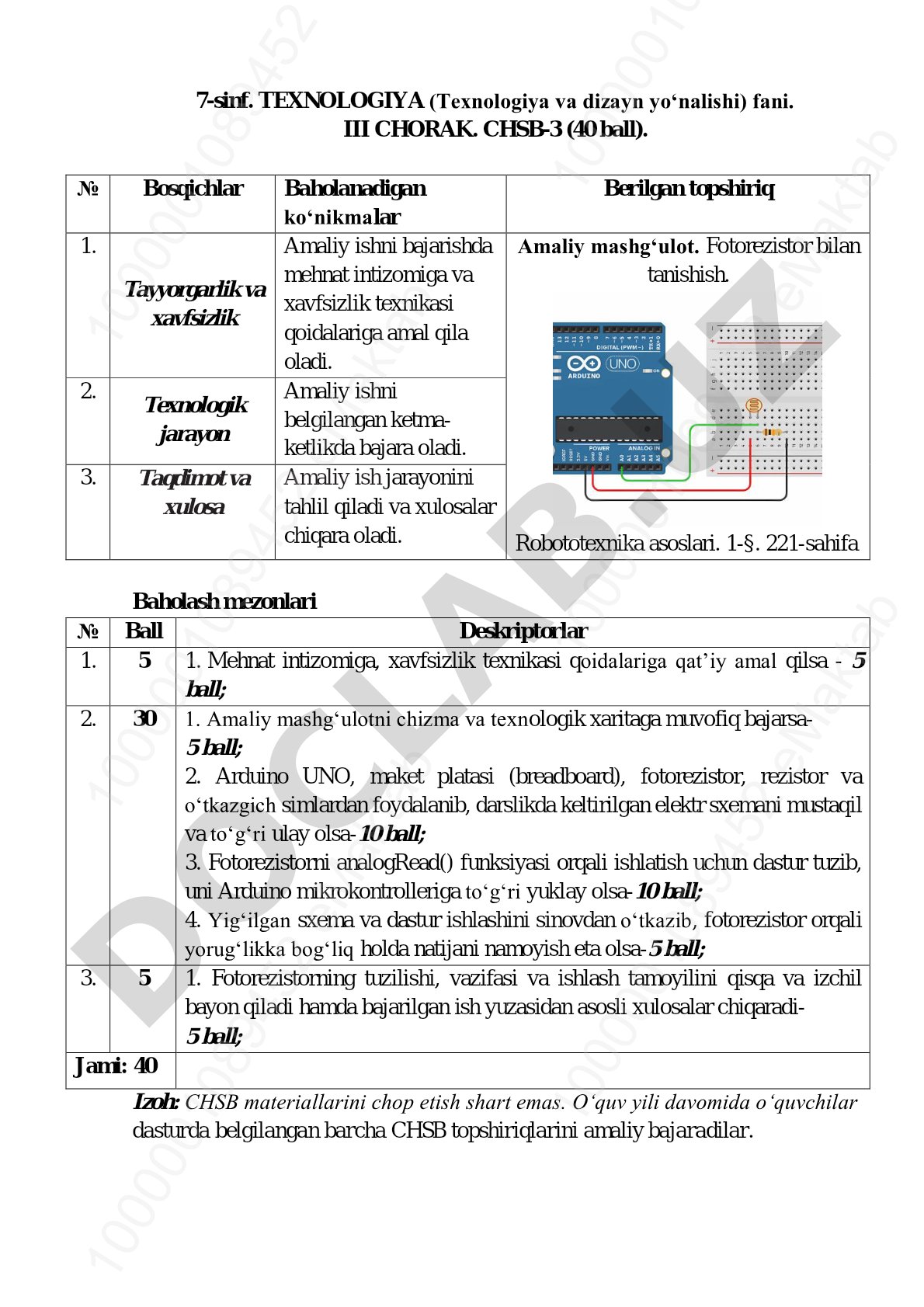 Fotorezistor bilan tanishish. Robototexnika asoslari