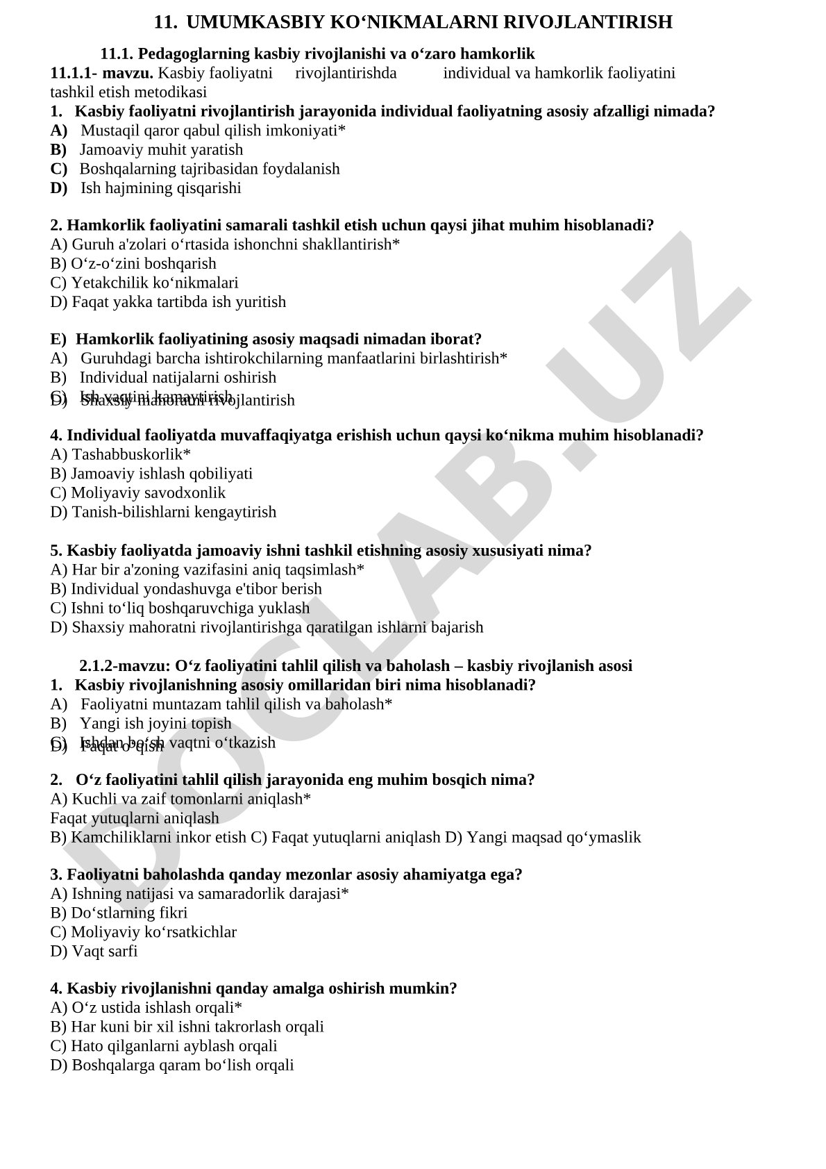 Pedagoglarning kasbiy rivojlanishi va o‘zaro hamkorlik