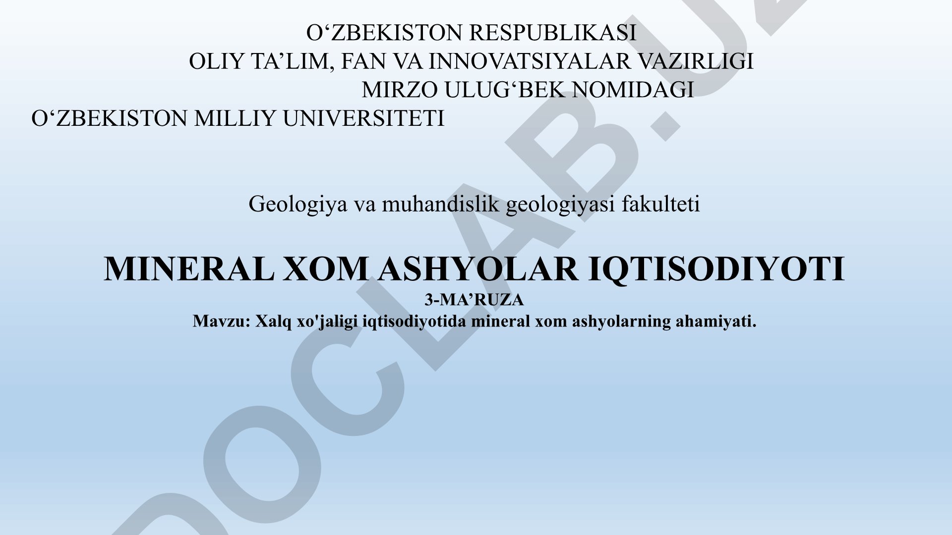 Xalq xo'jaligi iqtisodiyotida mineral xom ashyolarning ahamiyati