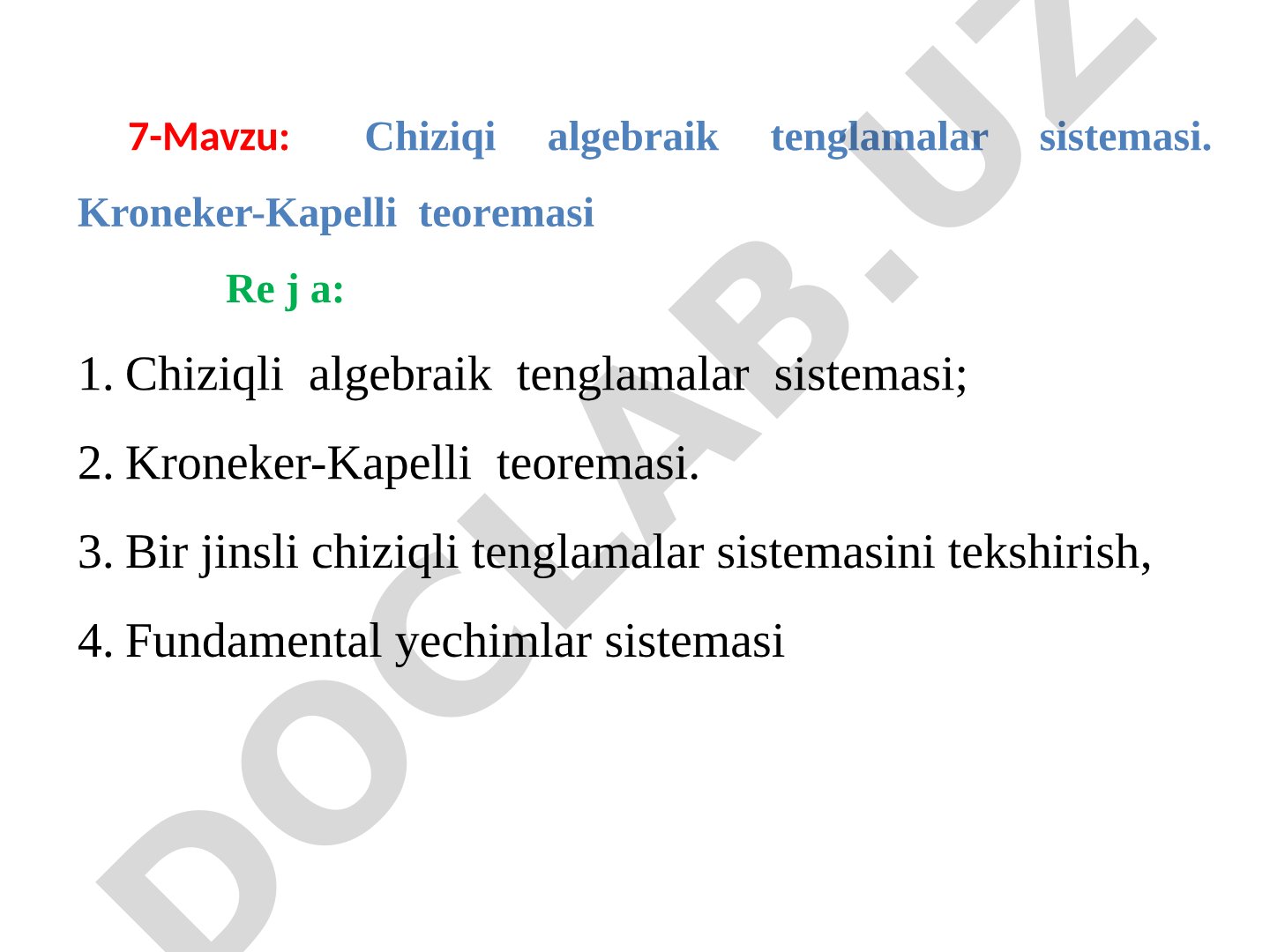 Chiziqi algebraik tenglamalar sistemasi. Kroneker-Kapelli teoremasi