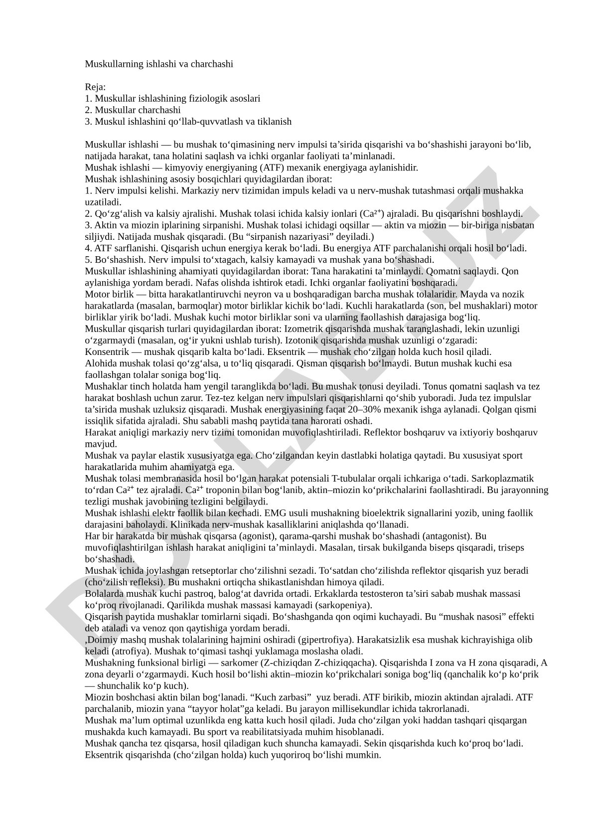 Muskullarning ishlashi va charchashi