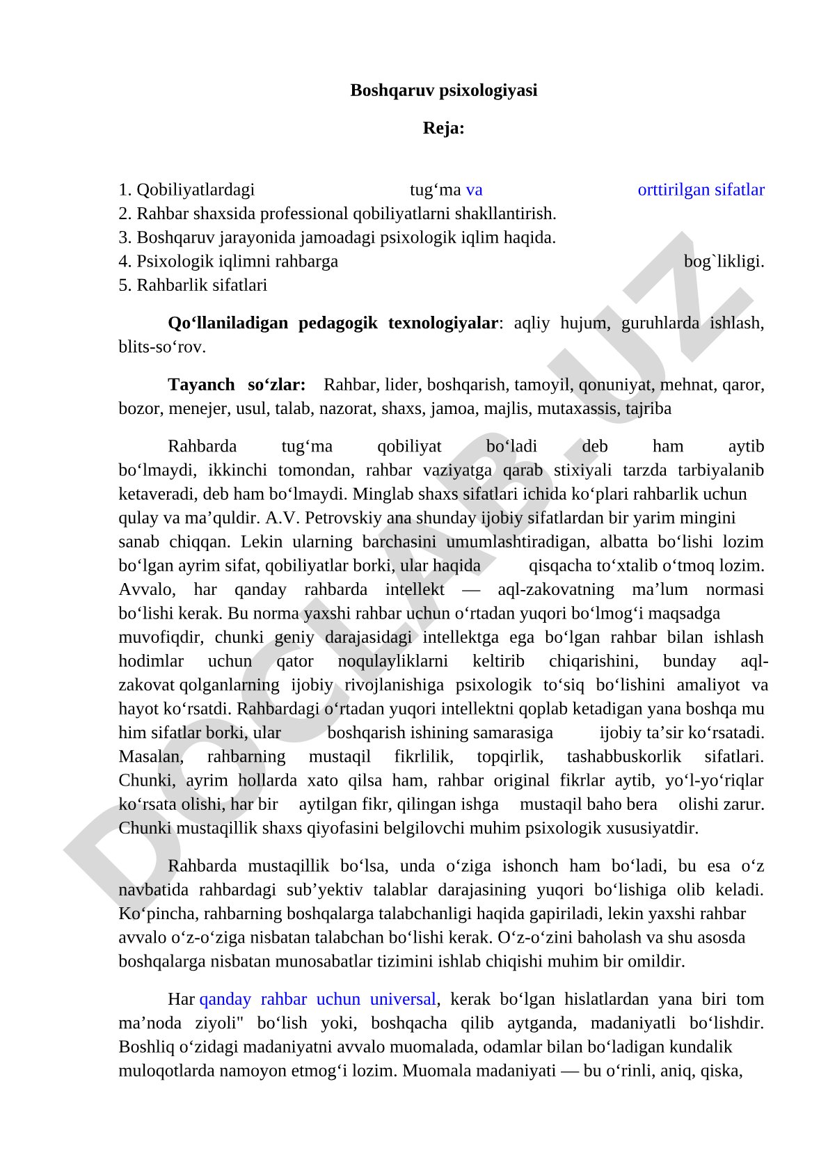 Boshqaruv psixologiyasi: qobiliyatlar, rahbar shaxsi va jamoadagi psixologik iqlim