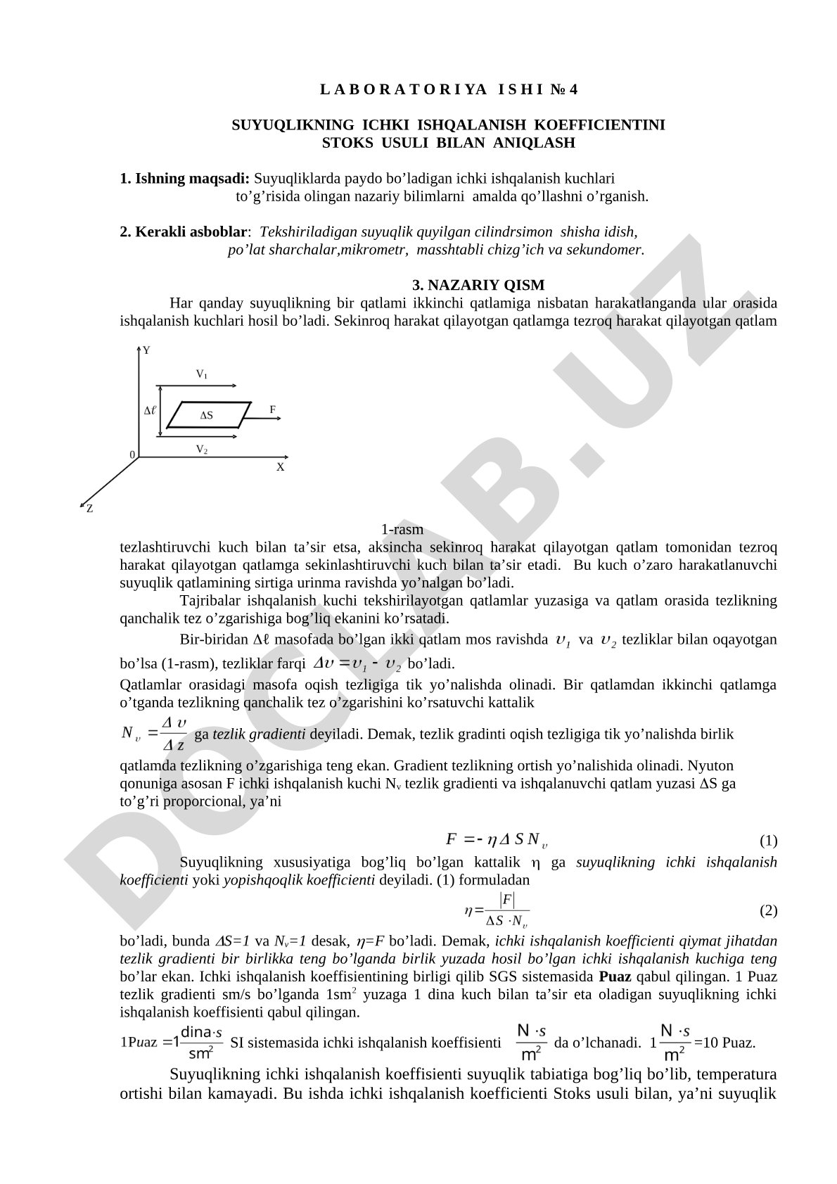 Suyuqlikning ichki ishqalanish koeffitsientini Stoks usuli bilan aniqlash