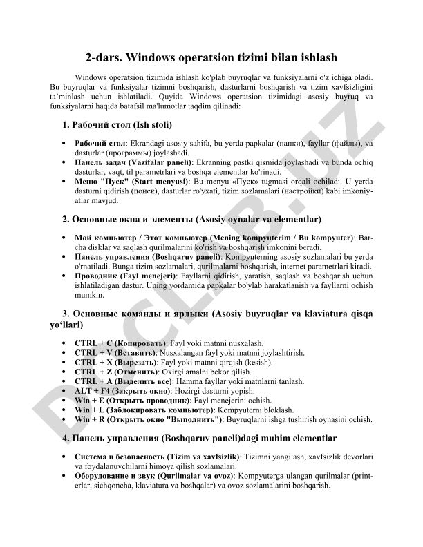 Windows operatsion tizimi bilan ishlash