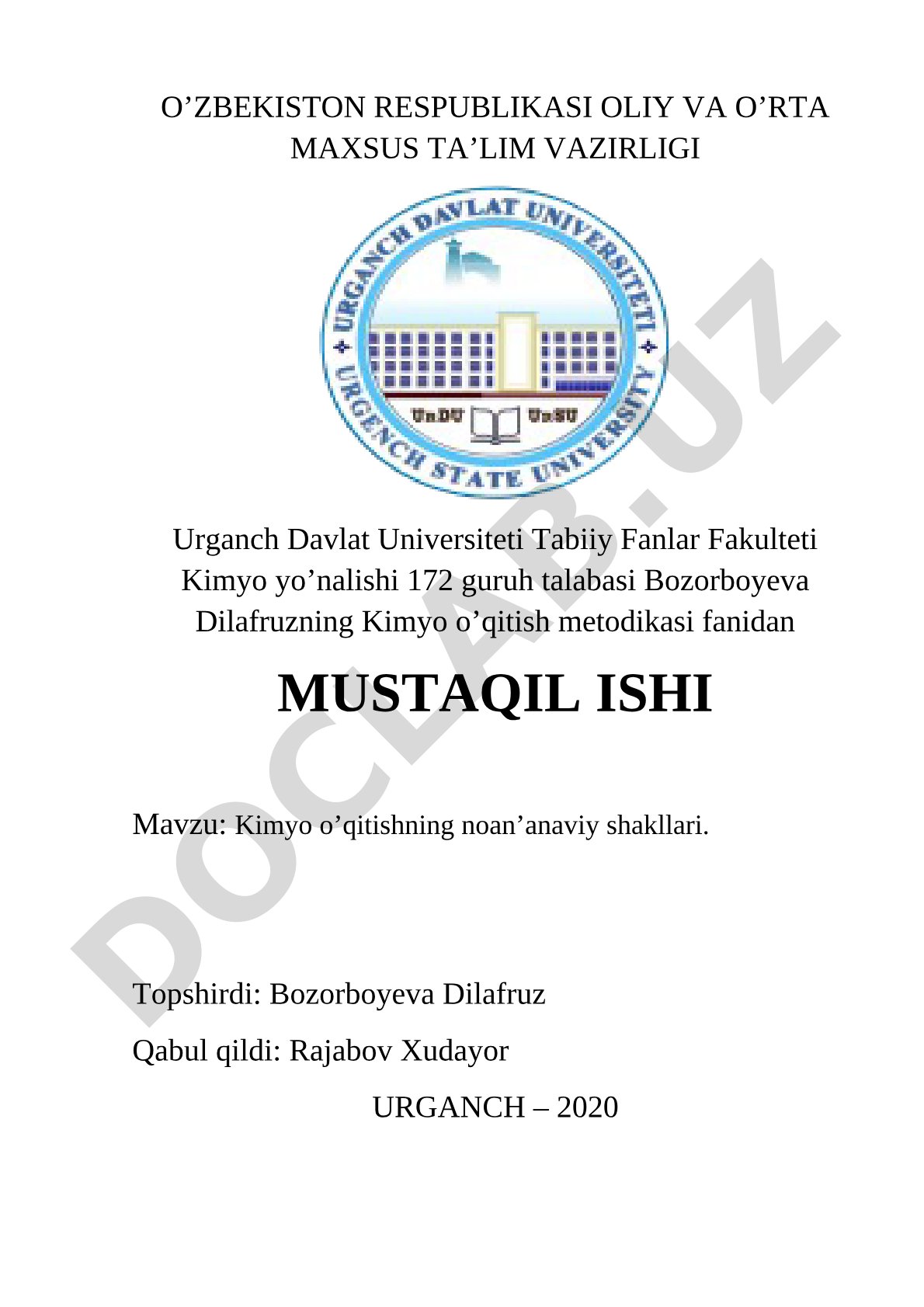Kimyo o’qitishning noan’anaviy shakllari