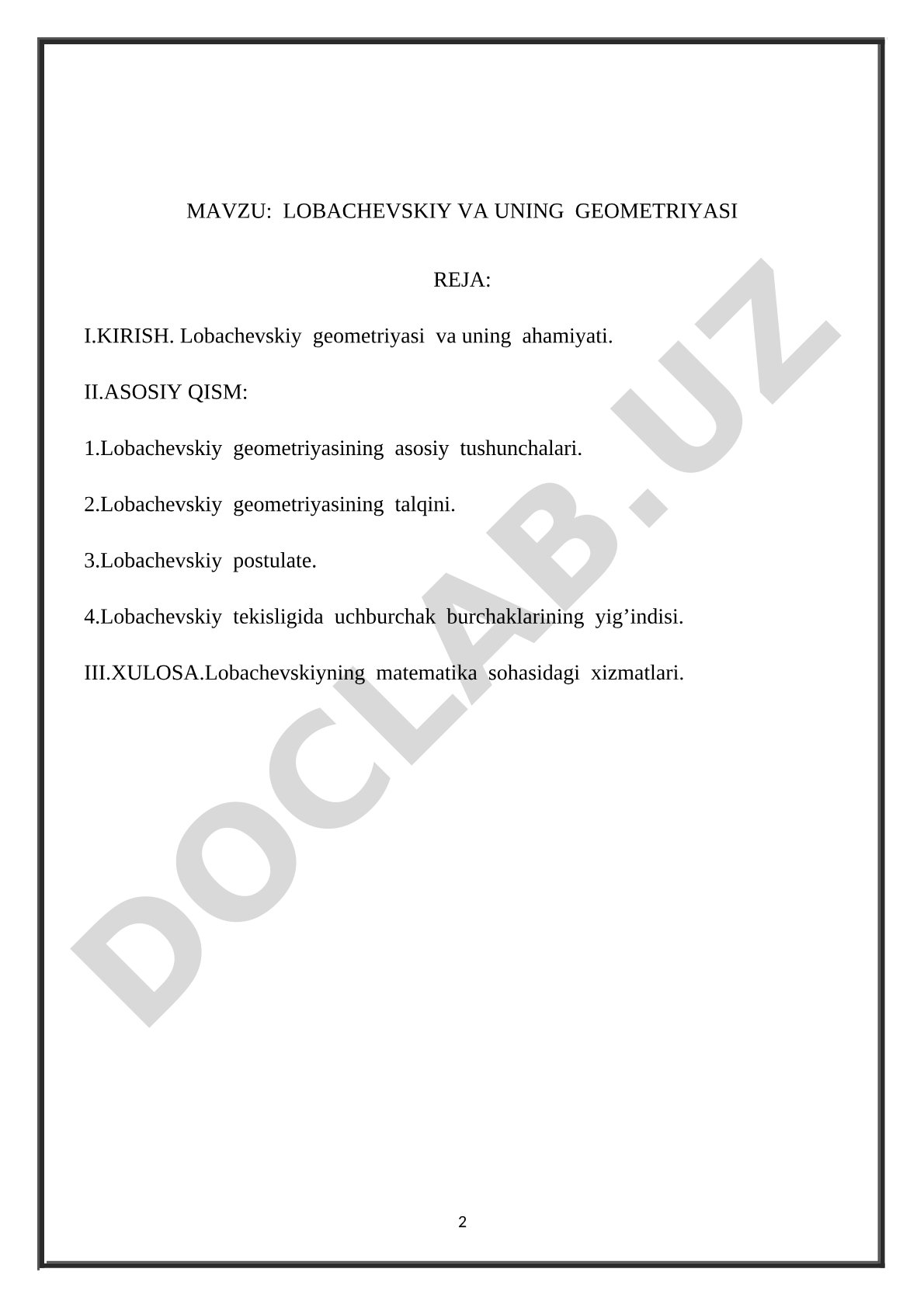 Lobachevskiy va uning geometriyasi