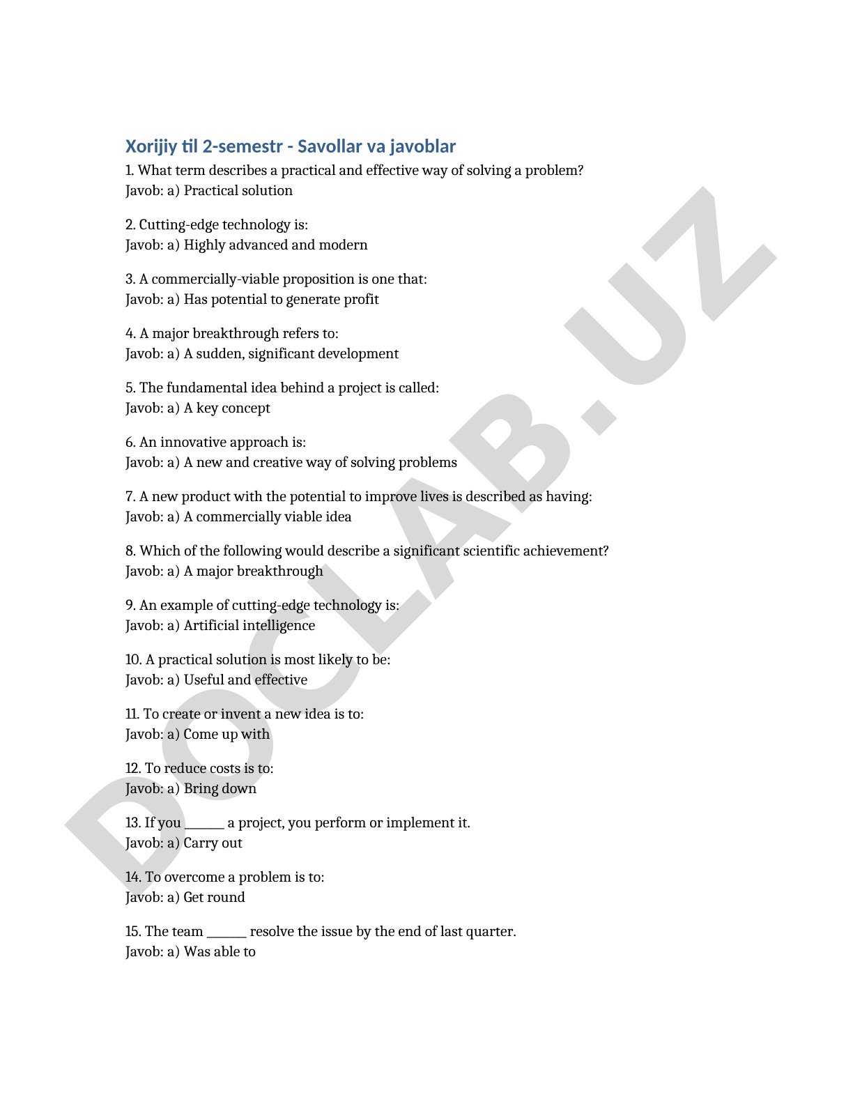 English Vocabulary Questions and Answers on Technology and Innovation