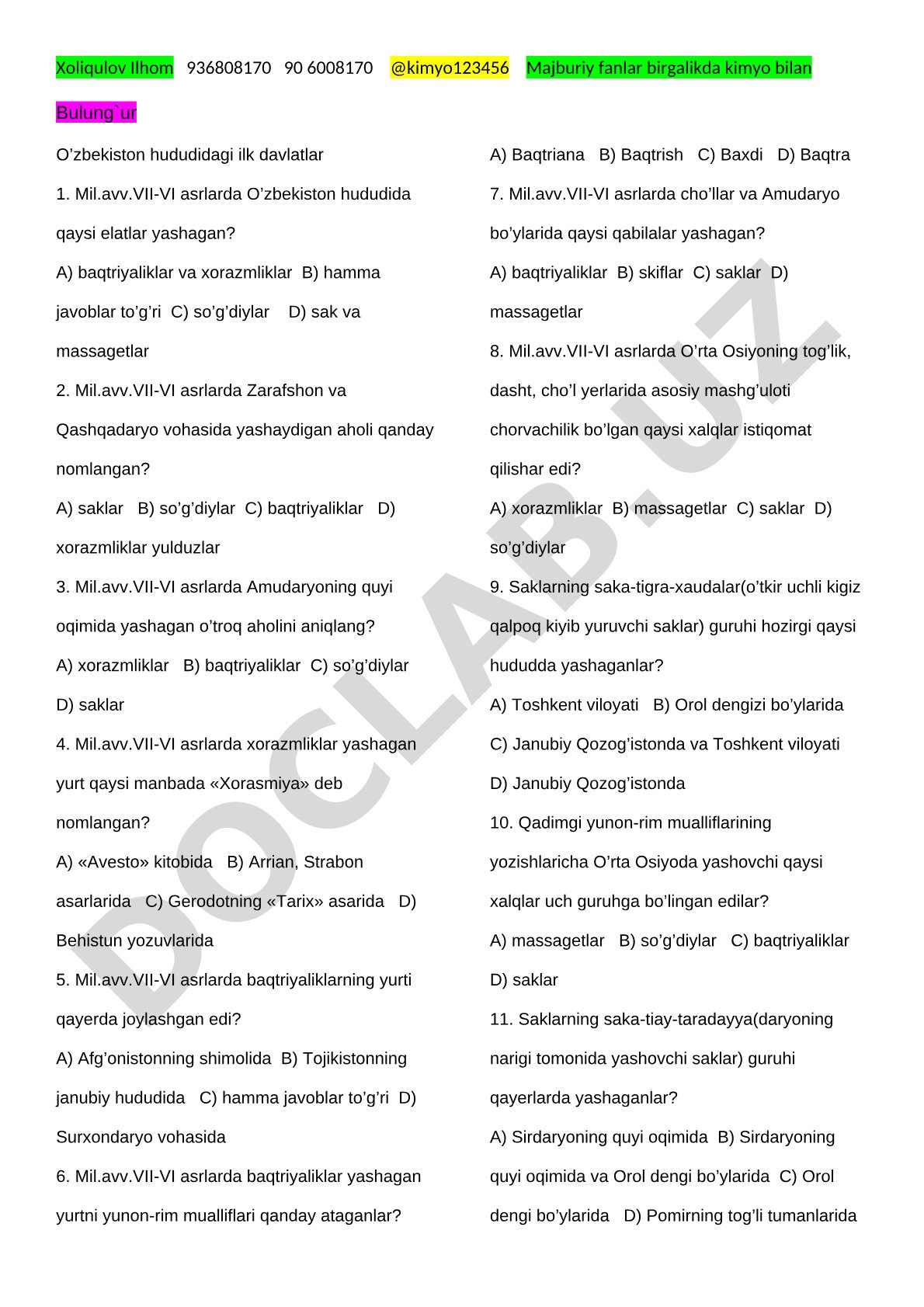 O’zbekiston hududidagi ilk davlatlar