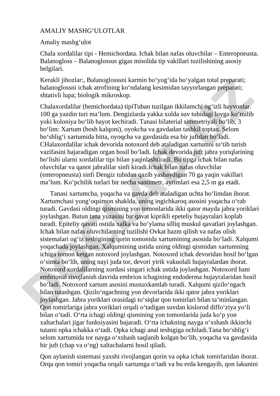 Chala xordalilar tipi - Hemichordata tuzilish belgilari