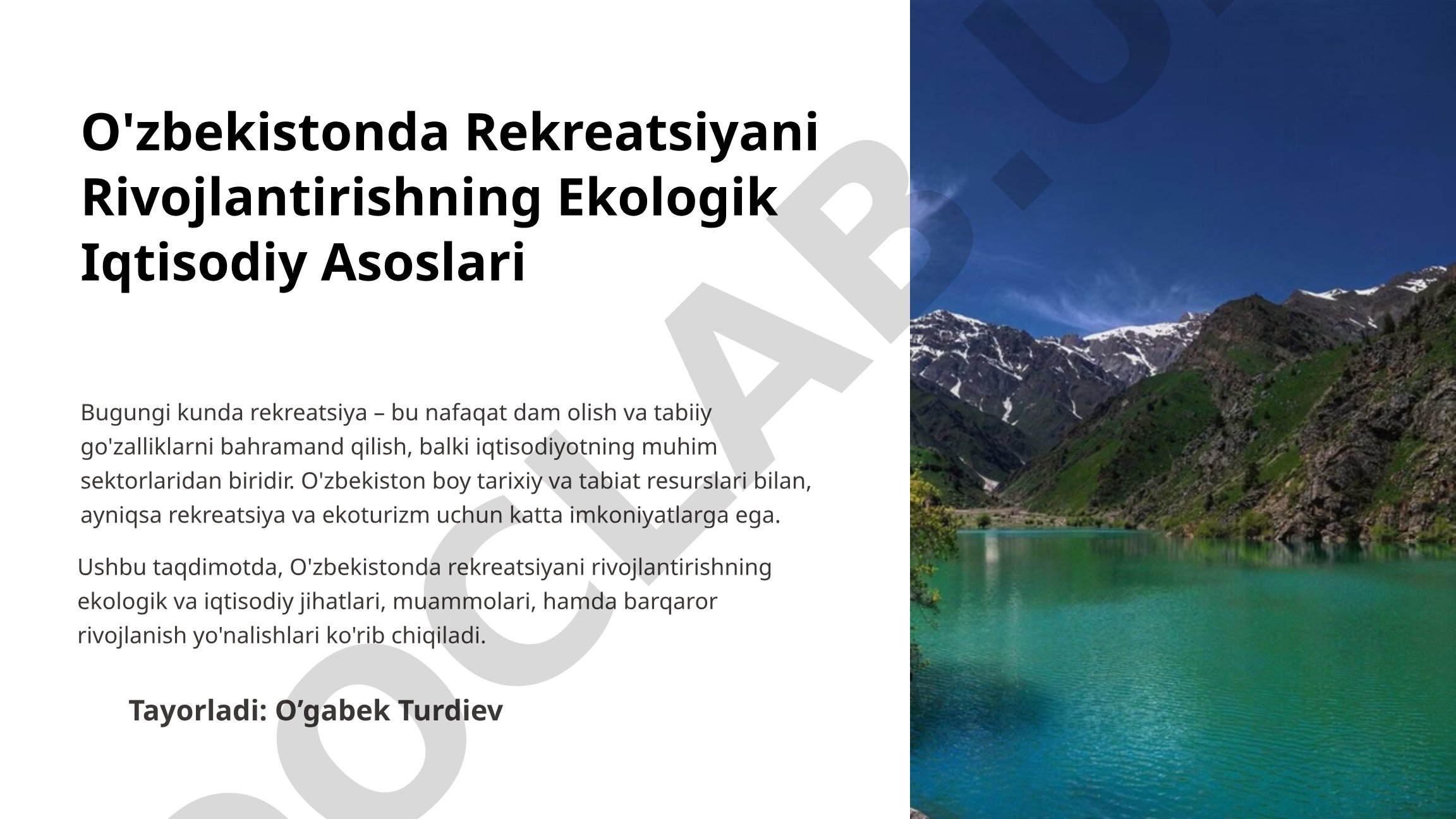 O'zbekistonda Rekreatsiyani Rivojlantirishning Ekologik Iqtisodiy Asoslari