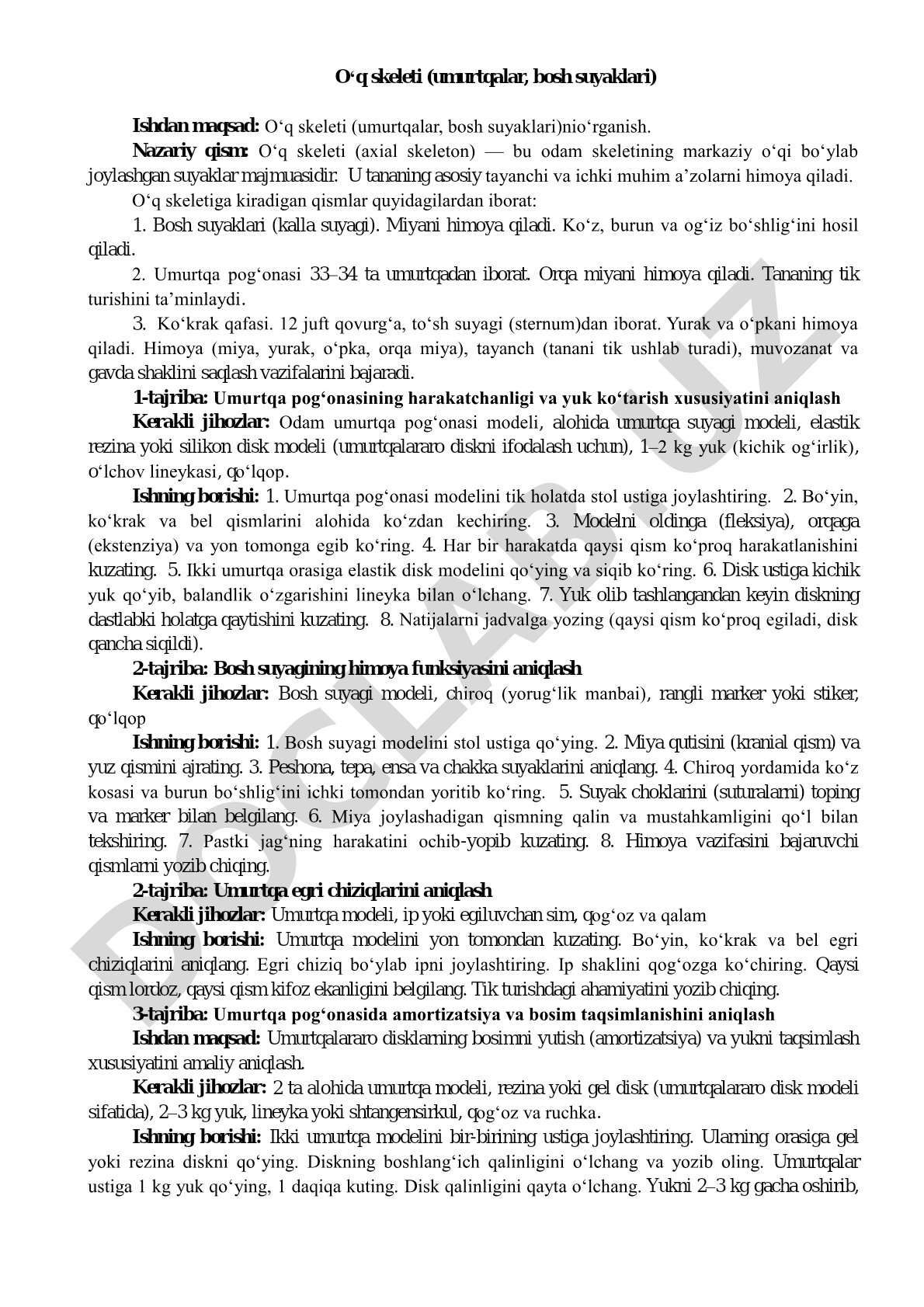 Oʻq skeleti (umurtqalar, bosh suyaklari)