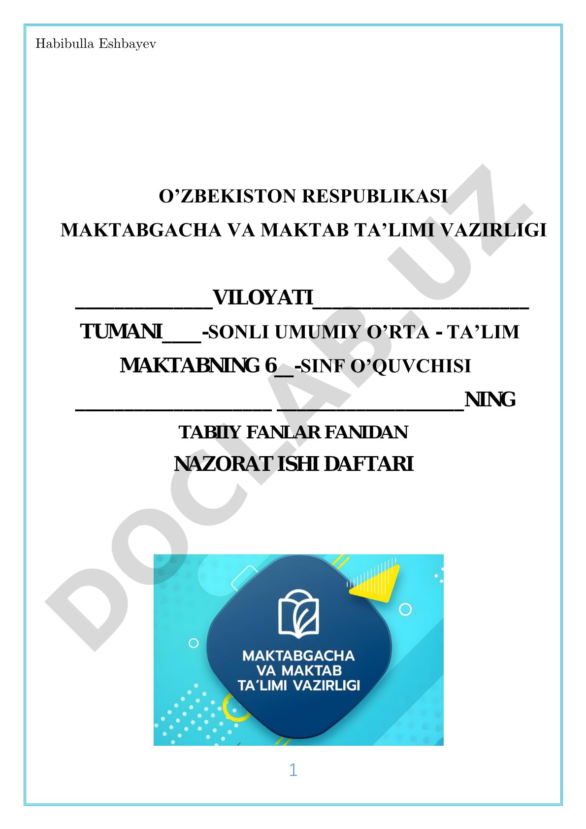 6-sinf tabiiy fanlar nazorat ishi savollari