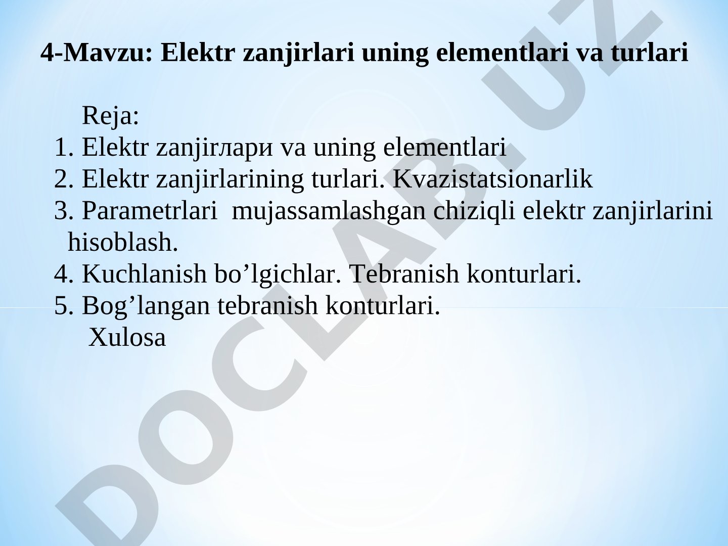 Elektr zanjirlari uning elementlari va turlari