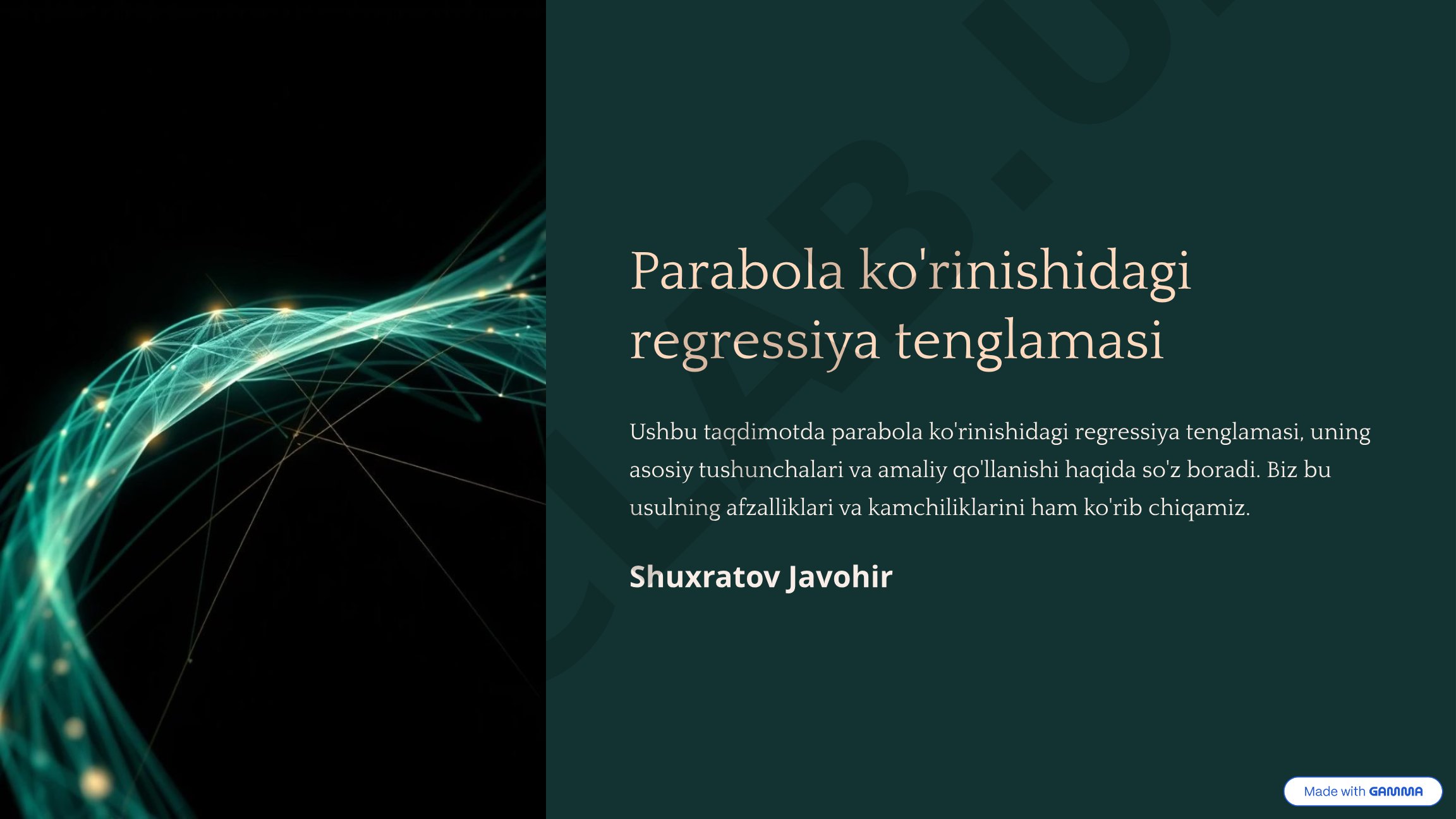 Parabola ko'rinishidagi regressiya tenglamasi