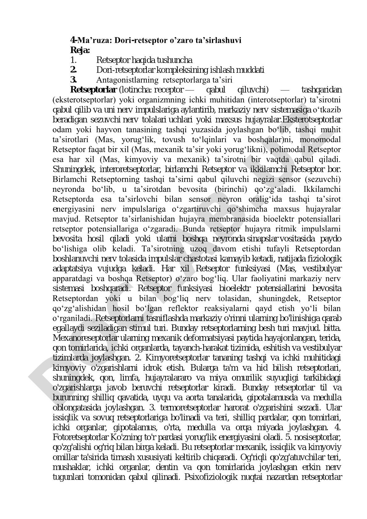 Dori-retseptor o'zaro ta'sirlashuvi