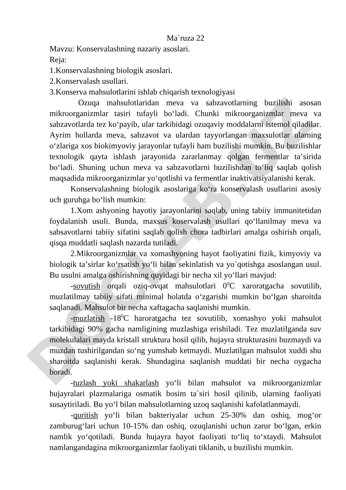 Konservalashning nazariy asoslari